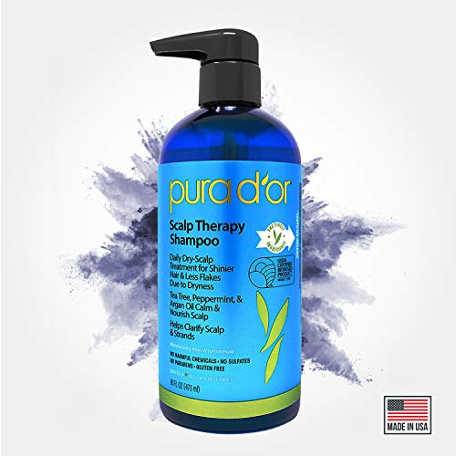 Pura D'or Scalp Therapy Shampoo (16Oz) Hydrates & Nourishes Scalp - Scalp Care Shampoo For Itchy Flaky Scalp W/ Tea Tree, Peppermint, Patchouli, Cedarwood, Clary Sage, Argan Oil (Packaging May Vary) #TOP3