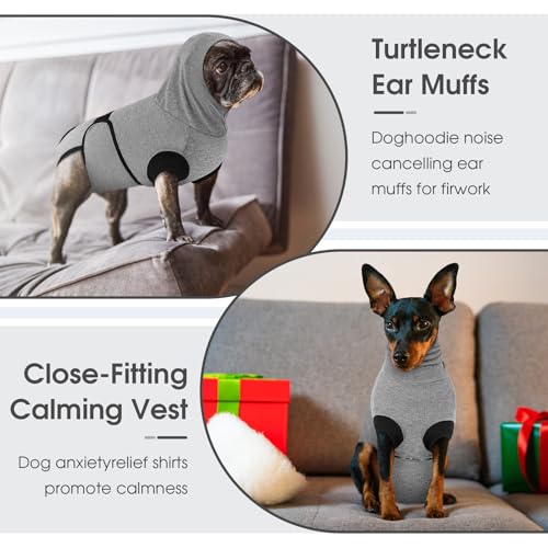 Image of Queenmore Dog Recovery Suit, Soft Dog Surgery Suit for Female Male Dogs,Comfy Pet Surgery Recovery Suit,Anxiety Relief Calming Vest with Ear Muffs,Grey,M