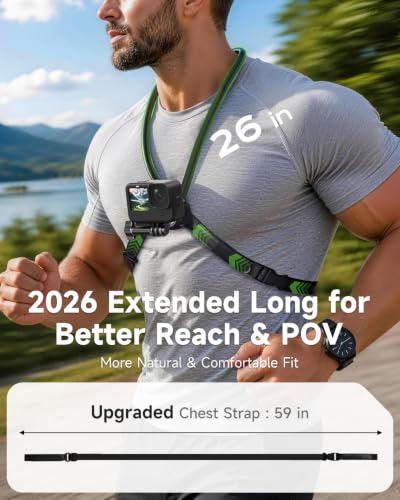 2026 POV Neck Mount for Action Cameras, 26" Flexible Gooseneck, 59" Adjustable Chest Strap, 360°Quick Release Camera Mount for Go Pro Hero 13/12/11/10/9, DJI Osmo Action 5 Pro/4/3/2, Insta360 X5/X4/X3 - image 2
