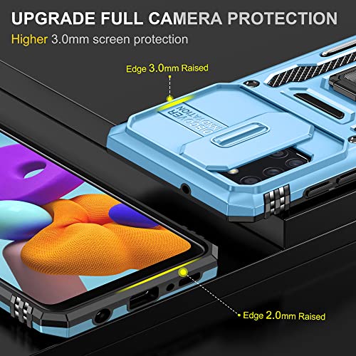 Image of Slide Camera Cover with Ring Holder Mobile Phone Case Cover for Samsung Galaxy A21S (Blue)