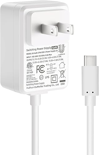 PD USB-C 27W Power Supply for Raspberry Pi 5, Cable Length 47 inch 5.1V 5A GaN PD 27W Power Supply for Raspberry Pi 5 16GB/8GB/4GB/2GB (ETL Listed)