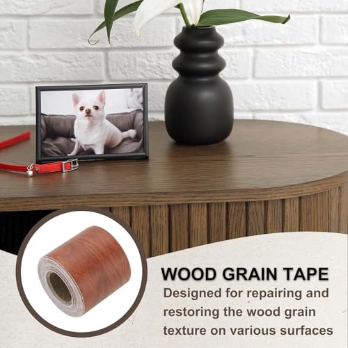 Image of PATIKIL Wood Grain Tape 2 inch x 32 ft, Self-Adhesive Wood Texture Repair Tape Realistic Wooden Effect Patch for Furniture Cabinets Floor Walls, Red Brown