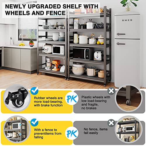 Bezuny 72\" HGarage Shelving,Heavy Duty Metal Shelves,5-Tier Adjustable Storage Shelf,3000LBS,Industrial Shelving Unit,for Warehouse,Basement,and Garage,with Fence,48\" W x 20\" D x 72\'\'H,Black