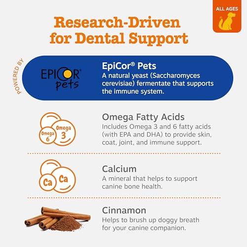 Zesty Paws Dental Bones - Fights Tartar & Plaque - Gum, Teeth & Bone Health - Cinnamon for Dog Breath - Immune, Joint, Gut, Skin & Coat Support - Omega 3 EPA & DHA and Calcium - Medium Dogs - 12 ct