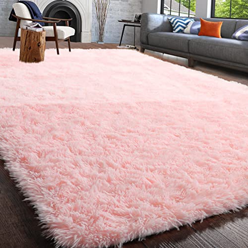 Image of PAGISOFE Pink Rugs for Girls Bedroom 4x6 Ft Fluffy Cute Girls Room Decor Aesthetic Thick Fur Dorm Rug Living Room Carpet Area Rug Kawaii Baby Nursery Rug Plush Playroom Rug Shag Teen Girls Rug