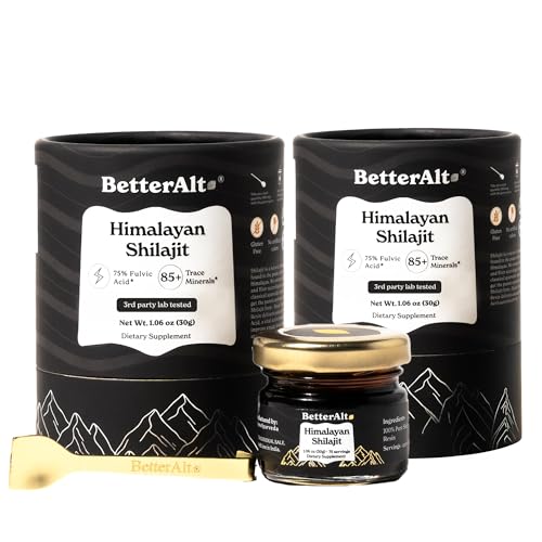 Image of Better Alt Pure Himalayan Shilajit Resin Pack of 2 High Potency Gold Grade 150 Servings for Energy Boost & Immune Support, 85+ Trace Minerals, 75%+ Fulvic Acid, with Lab Test Report,400 mg