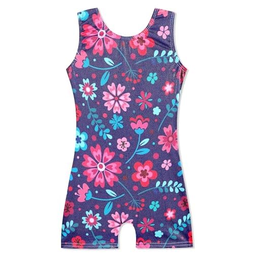 HOZIY Gymnastics Leotards for Girls Unicorn Aurora Rainbow Mermaid Dinosaur Cupcake Sparkle Biketard Toddlers Kids Children 2-3T Blue Flower