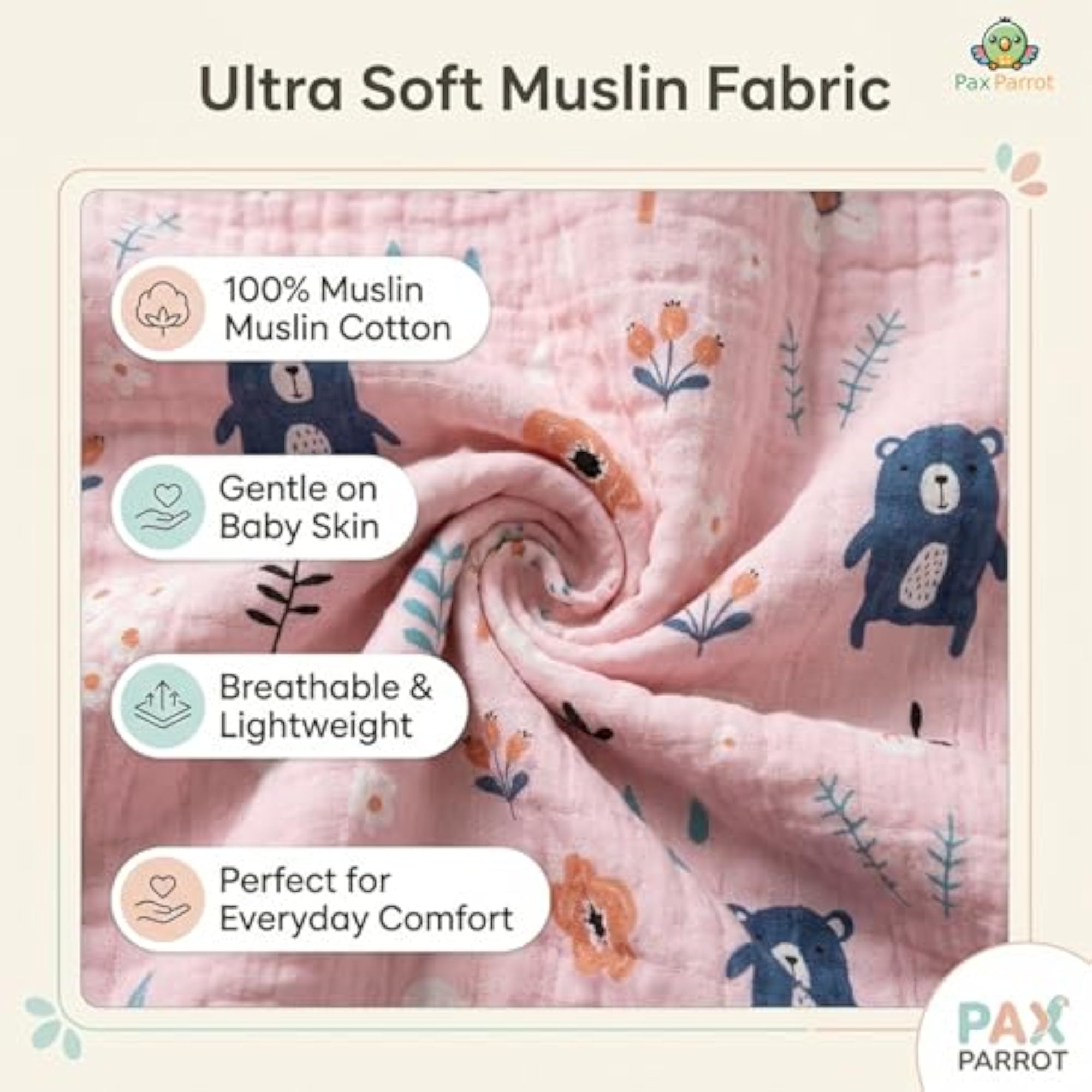 Ultra-Soft 6-Layer Muslin Baby Blanket, Lightweight & Breathable