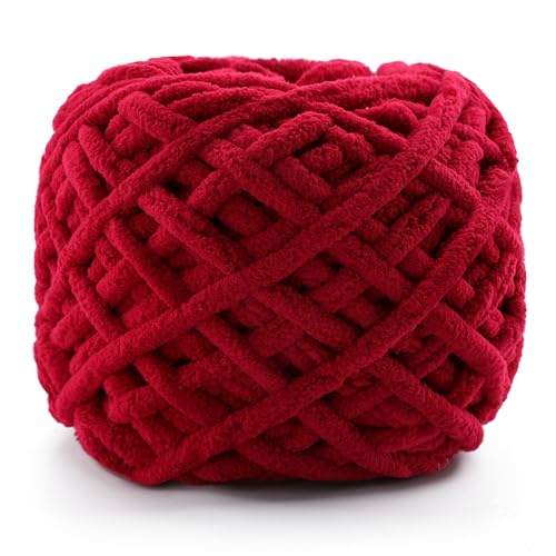 Chunky Chenille Yarn for Crocheting, Fluffy Baby Blanket Yarn for Crochet Sweater Shawl Scarf Gloves, Super Soft Amigurumi Plush Yarn 74 yds/3.5 oz (Jujube Red)