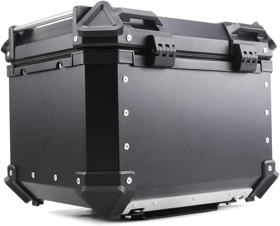 45L Motorcycle Top Case, Aluminum Alloy Universal Motorcycle Tail Box with Backrest ＆ Phone Mount Holder, Dual-key Storage Luggage Trunk (Black, 45L)