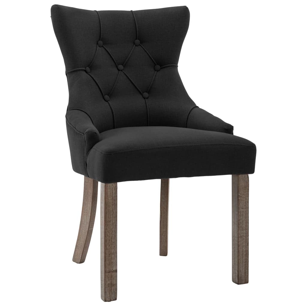Krzesła do jadalni 2 szt. czarne materiał z tapicerowanym siedziskiem i oparciem, stelaż z drewna kauczukowego, 53 x 65 x 91 cm, ergonomiczne, nowoczesne do kuchni, salonu, jadalni