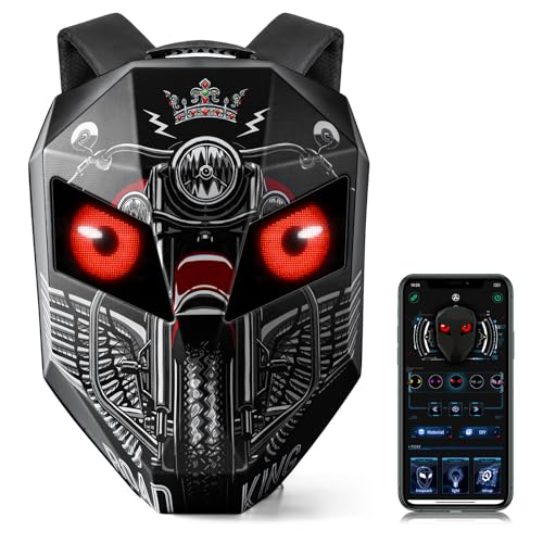 Gelrova Knight Motorcycle Backpack with LED Eyes, Waterproof Hard Case Motorbike...