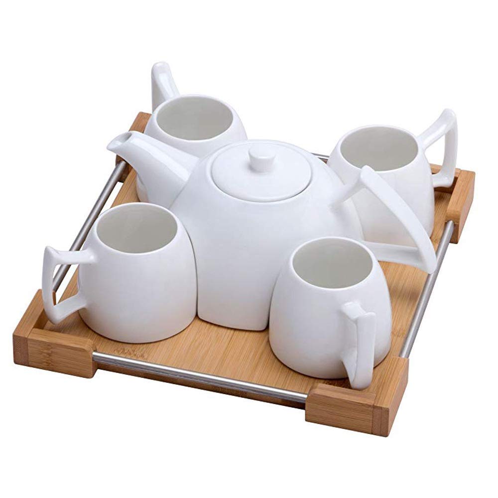 Set di tazzine da caffè in porcellana, set con tazza e piattino, teiera in ceramica, set di tazze da caffè, mini set da tè in porcellana for bere tè, latte, caffè espresso o acqua, inclusa teiera bian