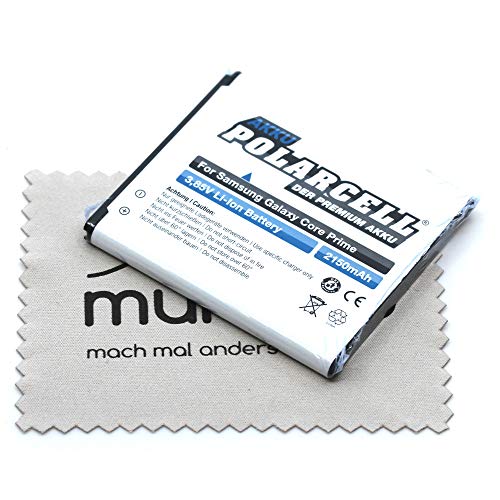 Batterie de rechange pour Samsung Galaxy Core Prime (G360F) Galaxy Core Prime VE (G361F) (remplace la batterie d'origine EB-BG360BBE) Polarcell avec chiffon de nettoyage Mungoo