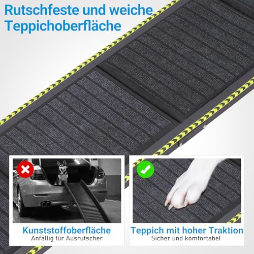 FASRIOU 180cm Extra Lang & 50cm Extra Breit Hunderampe Auto Klappbar, Hunderampe für Große Hunde bis 70 kg, Leichte Hundetreppe mit Rutschfester Teppichoberfläche, Hunderampe für Auto, SUV,LKW