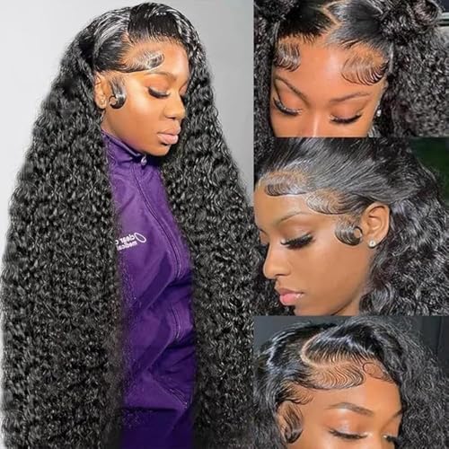 Image of abbildung 30inch Highlight Ombre Lace Front Wig Human Hair 13x6 HD Honey Blonde 4 /27 Deep Wave Lace Frontal Wigs Glueless Wigs Human Hair Pre Plucked with (Black, 26 Inch Black, deep wave)