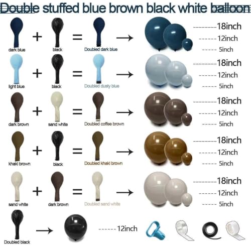 Image of Blue Brown Sand White Balloon Arch Double Stuffed Blue Black Brown Balloons | brown dark blue balloon garland kit for Boho Birthday baby shower cowboy gender reveal retirement anniversary party decor