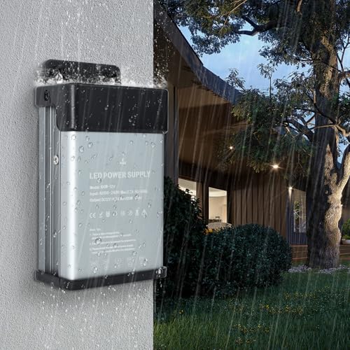 Image of 12V 100W LED Power Supply Rainproof IP44, Ultra Slim LED Transformer 100-240V AC to 12V DC 8.3A Quiet Low Volt LED Driver Constant Voltage Driver Adapter for LED Lights, Indoor & Outdoor