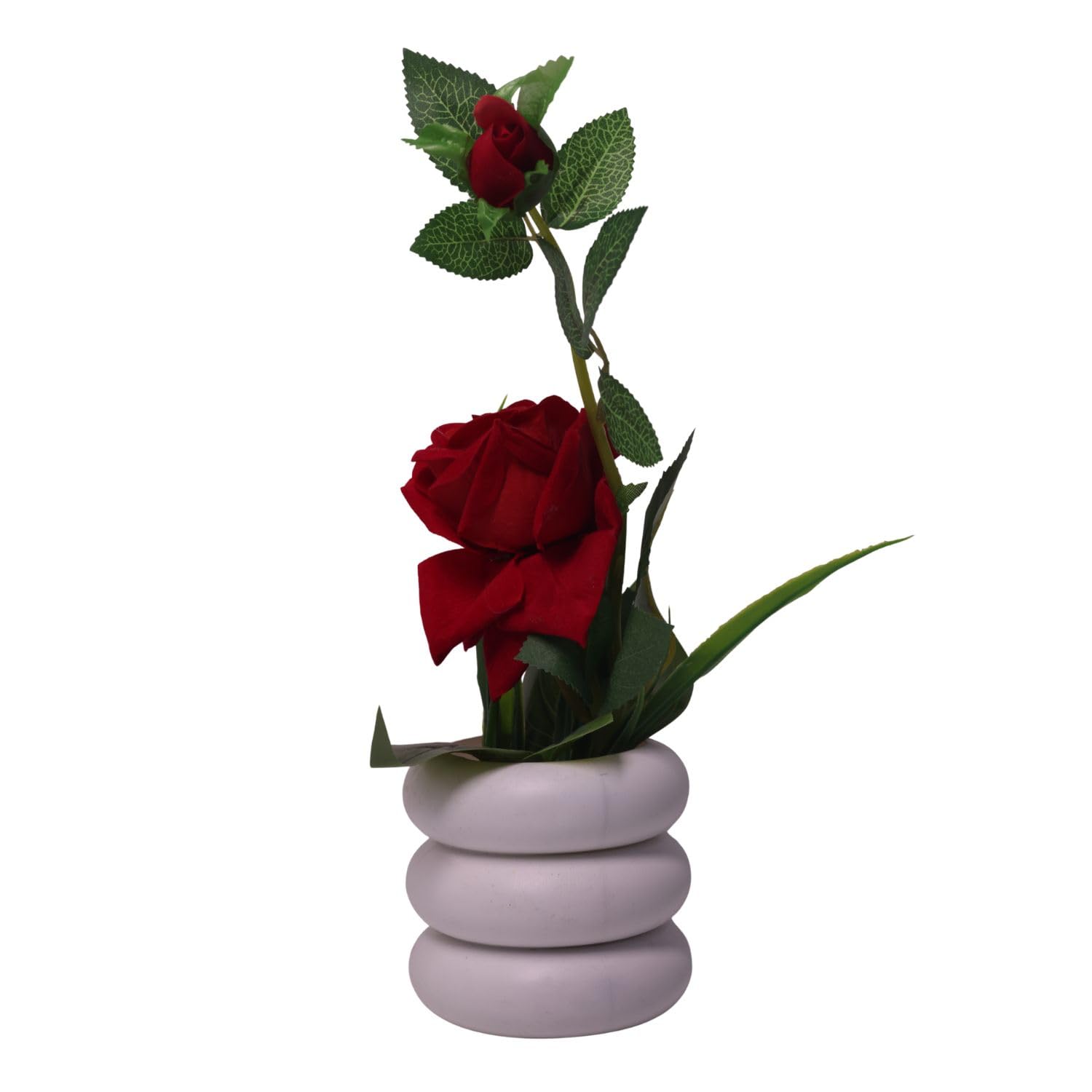 Artificial Red Rose Flower Plant with White Decorative Pot, Faux Floral Arrangement for Home Decor, Living Room, Office Desk, Bedroom, Shelf, Tabletop & Gifting-image-48