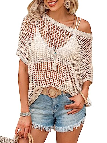 Verdusa Women's Off The Shoulder Knit Top Crochet Summer Sweaters Hollow Out Beach Cover Up