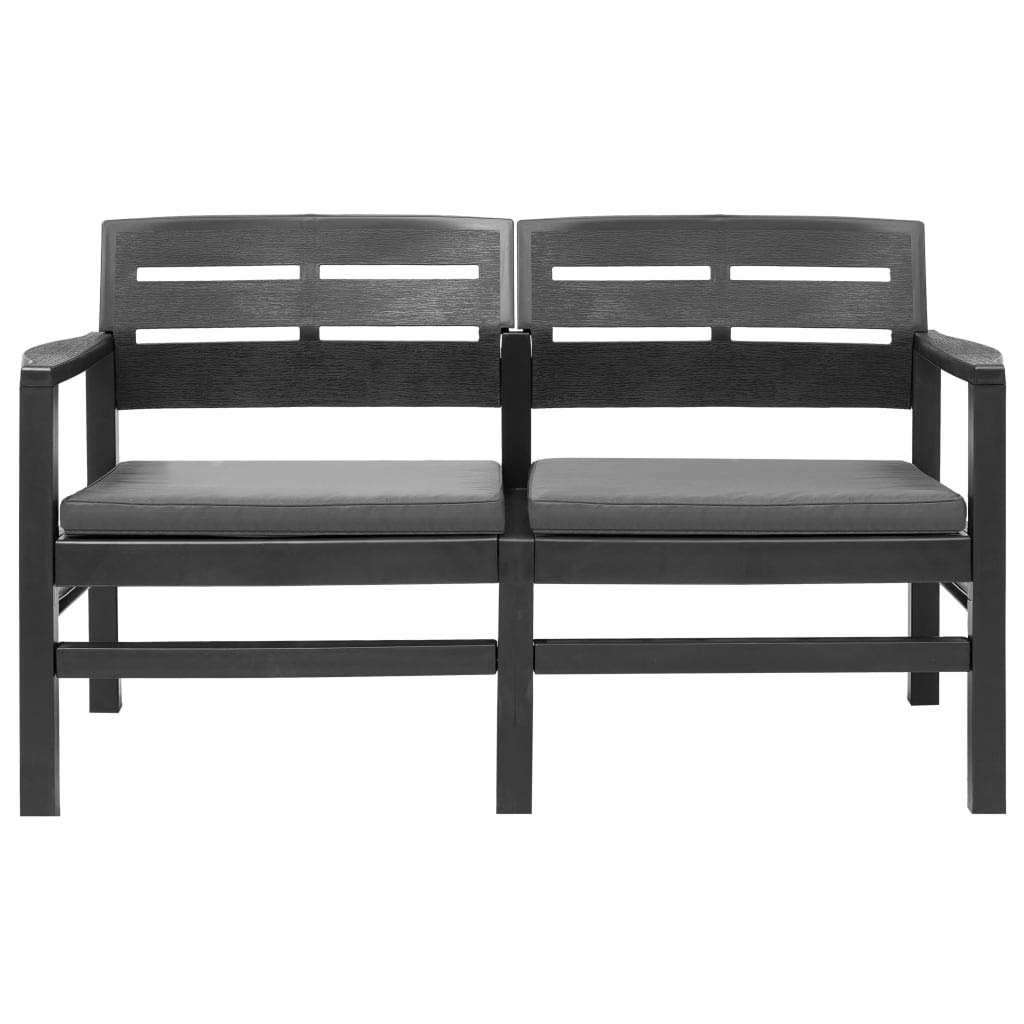 Banco de jardín 2 plazas 133 cm Plástico Antracita | Resistente a la intemperie, fácil de limpiar, ligero, con 2 cojines de asiento