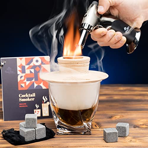 Busy Bee Oak Cocktail Smoker Mixology Bartender Kit â€“ Luxury Cocktail Set with Cocktail Smoker, Torch, Whisky Glass & Whiskey Stone â€“ Premium Bar Sets for The Home with Aromatic Woods