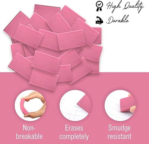 Miniatura 4 de Borradores rosados, 40 unidades, borrador sin látex para niños, borrador cuadrado, borradores a granel para suministros escolares, arte y uso de
