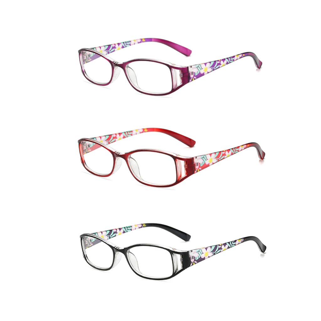 Wygodne damskie okulary do czytania, modne damskie prostokątne oprawki do okularów, okulary blokujące niebieskie światło (3 szt.) (Color : Black, Size : 3.5)