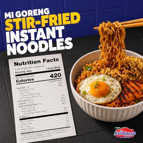 Image of Mi Sedaap Mi Goreng Instant Stir Fry Noodles, Pack Of 30, Original Flavor | Halal Certified, Indonesian Style Spicy Ramen, Chewy Savory Fried Noodles, Asian Noodles, For Quick Late Night Snacks