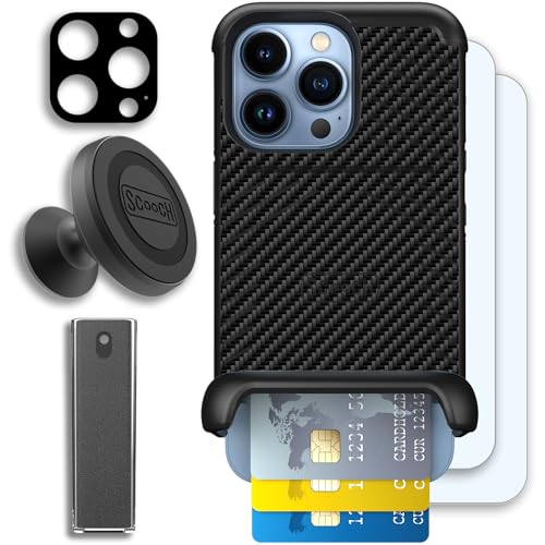 Scooch for iPhone 13 Pro Wallet Case Card Holder, Wingmate, Carbon Fiber
