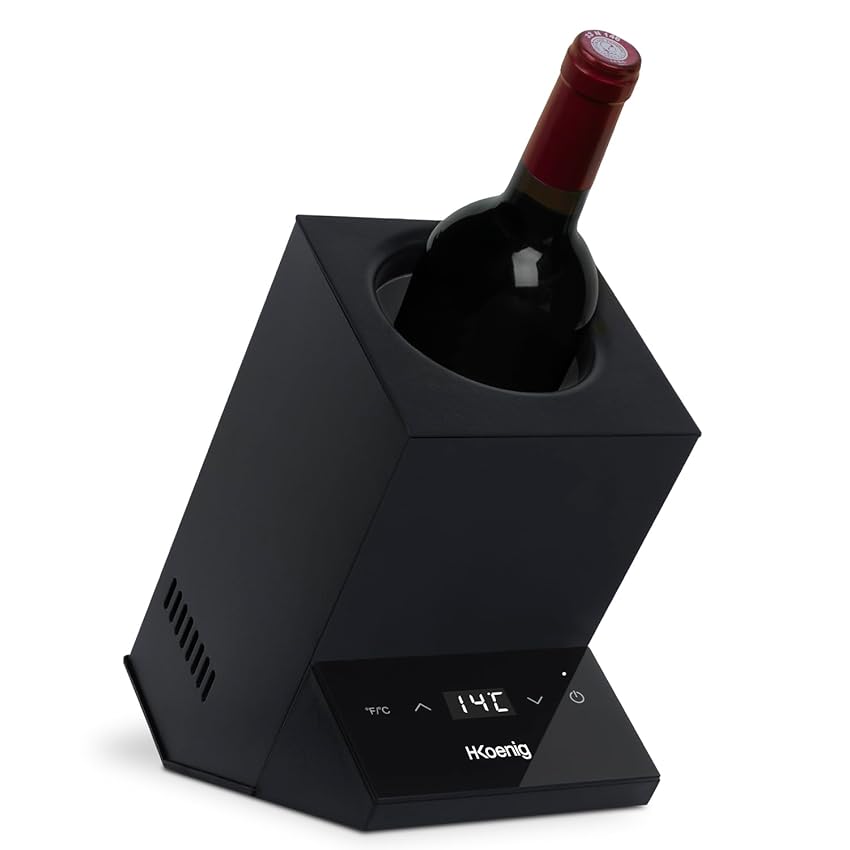 H.Koenig raffreddatore di vino LVX26, refrigeratore, vino bianco e rosso, rosé, champagne, diametro fino a 9 cm, temperatura regolabile da 5°C a 18°C, controllo digitale, sistema termoelettrico, 72 W