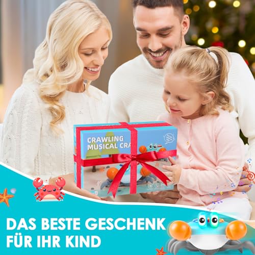 Aragallant Krabbe Baby Spielzeug, Elektronische Krabbel Krabbe ab 3 4 5 6 7 Jahre, Sensorische Krabbelspielzeug mit Musik und Hindernisvermeidung, Tummy Time Toys Geschenke für Kinder Junge Mädchen