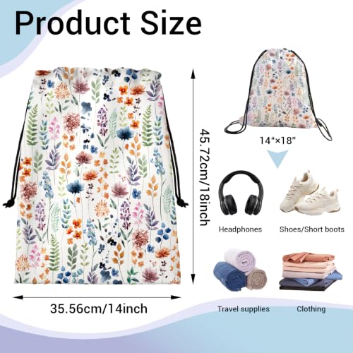Image of Drawstring Bag Blossom Leaf Waterproof Storage Pouch Bags for Hiking Picnic