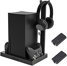 Vertical Cooling Stand for Xbox Series X Console and Controller, Dual Gamepad Charging Dock with 1400mAh Rechargeable Battery & Series X Cooler Cooling Fan
