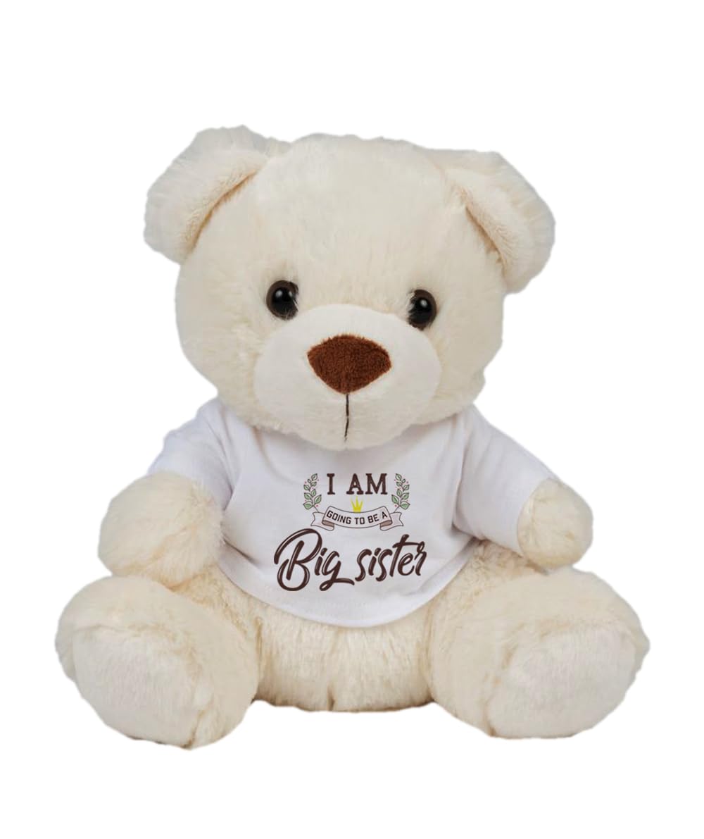 Big Sister Teddy Bear Gift – “I Am Going To Be A Big Sister” Soft Toy | Cute Pregnancy Announcement Gift for Kids Girl | Baby Reveal Plush Toy. (Cream Teddy)