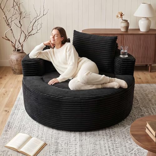 Image of Trustyue Boneless Couch,Comfy Fluffy Sofa Bed,Upholstered Sleeper Sofa with Cup Holder and Throw Pillows,Corduroy Plush Cloud Lounge Chair