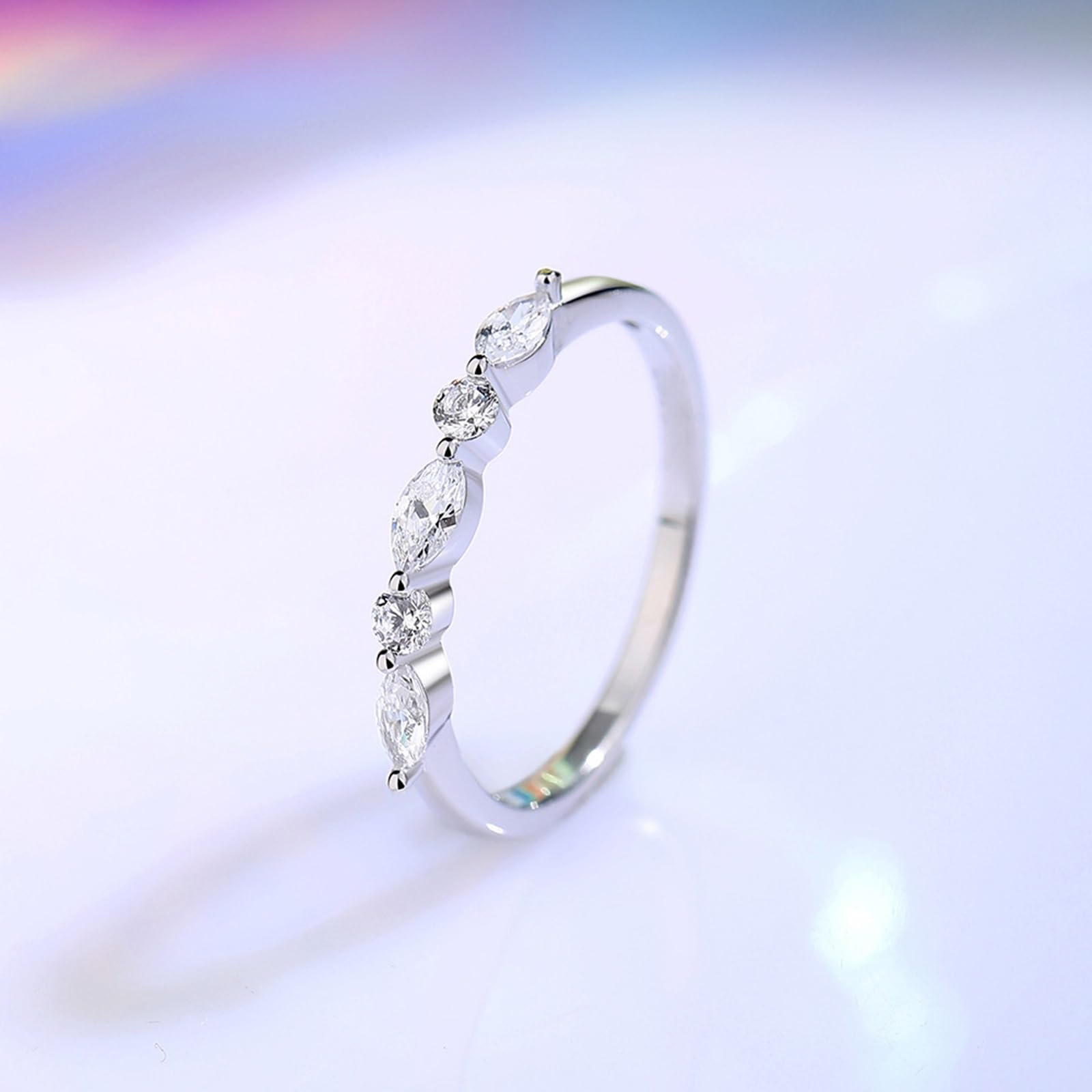 Anillos para mujer, oro auténtico, media eternidad, alianzas de boda, oro blanco, anillo de boda con diamante cultivado en laboratorio