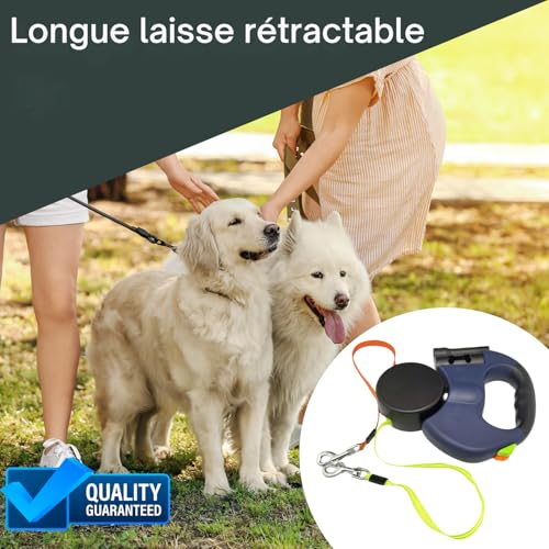 AVOID Doppelte Hundeleine Große Hunde 3M - Reflektierende Leine Hund, 360° Drehfunktion Mit Taschenlampe Und Taschenspender, Hundeleine 3M, Automatische Einziehbare Rollleinen