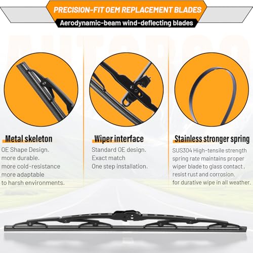 Image of AUTOBOO Windshield Wiper Blade Replacement for Ford E150 E250 E350 | Fits Ford E150 E250 E350 2003-2014 & Honda Element 2003-2010, 20 inch+20 inch, 2-pack, OEM quality, all-season