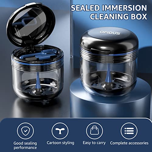 Ofidus Denture Bath Case, No-Leak Double Layer Dry & Wet Separation Denture Bath Box, Portable Denture Case With Mirror, Removal Tool, Brush For Dentures, Clear Braces, Mouth Guard, Retainers (Blue) #TOP1