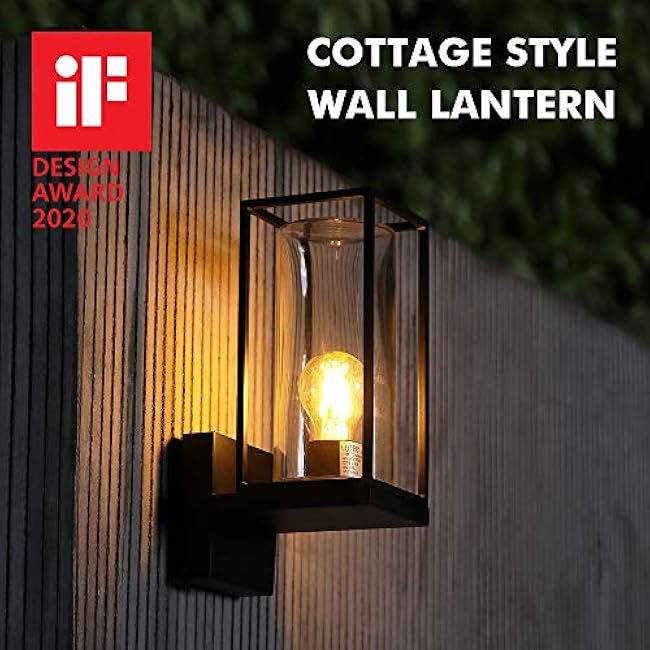 LUTEC Flair 5288801012 Outdoor LED Wall Sconce, Matte Black Porch Light Fixtures, Outdoor Coach Light with Clear Glass Shade, Exterior Light Fixtures Wall Mount