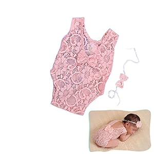 Zoylink Baby Fotografie Kleding Pasgeboren Kant Romper Baby Fotografie Kostuum Met Strik Hoofdband