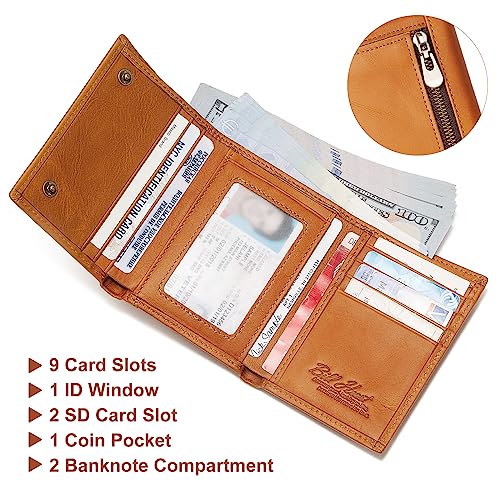 bill heart Trifold Chain Wallets for Men Biker Brown Wallet with RFID Blocking Genuine Leather Wallet Coin Pocket with Anti-Theft Chain2