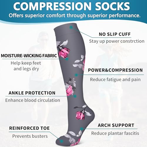 Image of Bluemaple 6 Pack Copper Compression Socks for Women and Men Circulation-Best Support for Medical, Running,Nursing,Athletic