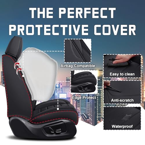 Image of Car Seat Cover Full Set for Toyota Camry Hybrid Seat Covers 2007-2024, Nappa Leather Waterproof Seat Covers For Cars, Airbag Compatible, Universal Automotive Seat Covers(Standard Full Set /Black)