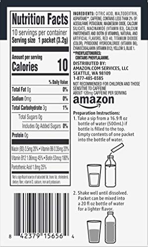 Image of Amazon Grocery, Strawberry Drink Mix with Caffeine, 10 packets, 1.1 Oz (Pack of 4)