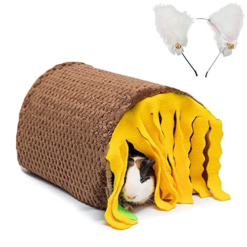Hipet Cachettes pour cochon d'Inde, jouets pour rat, tubes et tunnels pour hamster, gerbille, rat, chinchilla, furet, hérisson, cochon d'Inde (marron et jaune) Cover