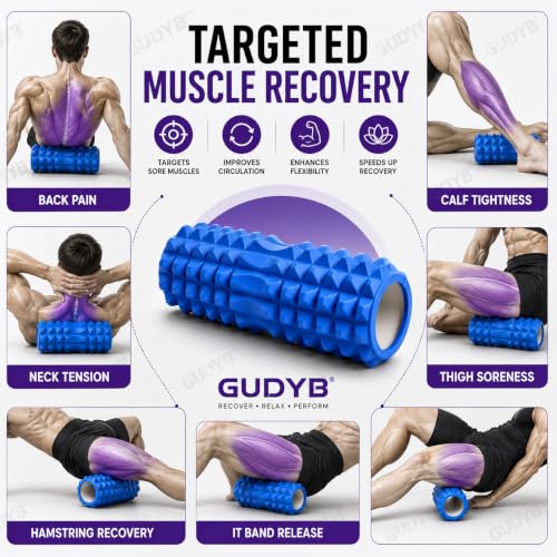 Image of Foam Roller for Exercise & Gym | Deep Tissue Muscle Massage Roller for Back, Neck, Calf & Thigh Pain Relief | Yoga, Stretching, Recovery & Fitness Workout Equipment | 33cm Blue