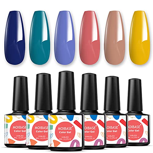 MOIBASE Teal Gel Nail Polish Varnish Soak Off UV Led Deep Blue Coral Nude Yellow Nail Gel Polish Nail Art Salon Set of Color C003