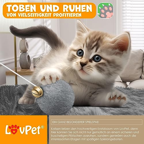 KESSER® Grattoir | Arbre à Chat XXL | Arbre d'escalade avec hamac, colonnes en sisal, Stable, abris, balles de Jeu, Jeu en sisal et Corde de Jeu, avec de Nombreuses possibilités de Jeux, Gris Clair - Image 6